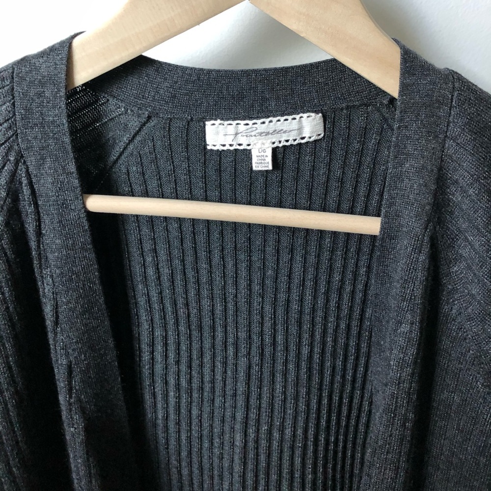 Pointelle Gray Mid-Length Cardigan